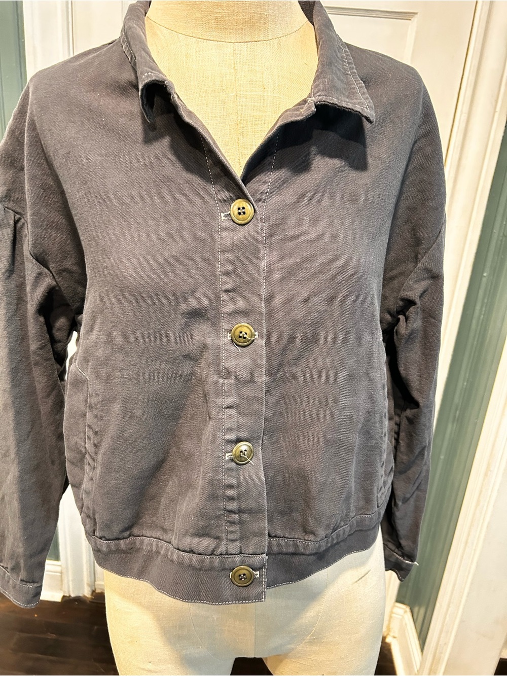 Esby L Casual Cotton Button-Front Jacket in Charcoal
